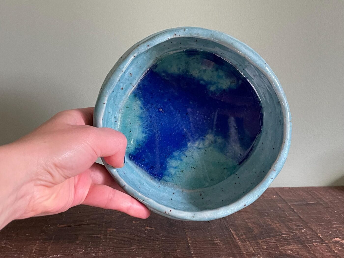 Ocean-Inspired Coiled Bowl with Cobalt Seaglass