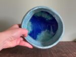 Ocean-Inspired Handcrafted Artisan Ceramic Bowl: Blue Coiled Design with cobalt Blue Glass Base