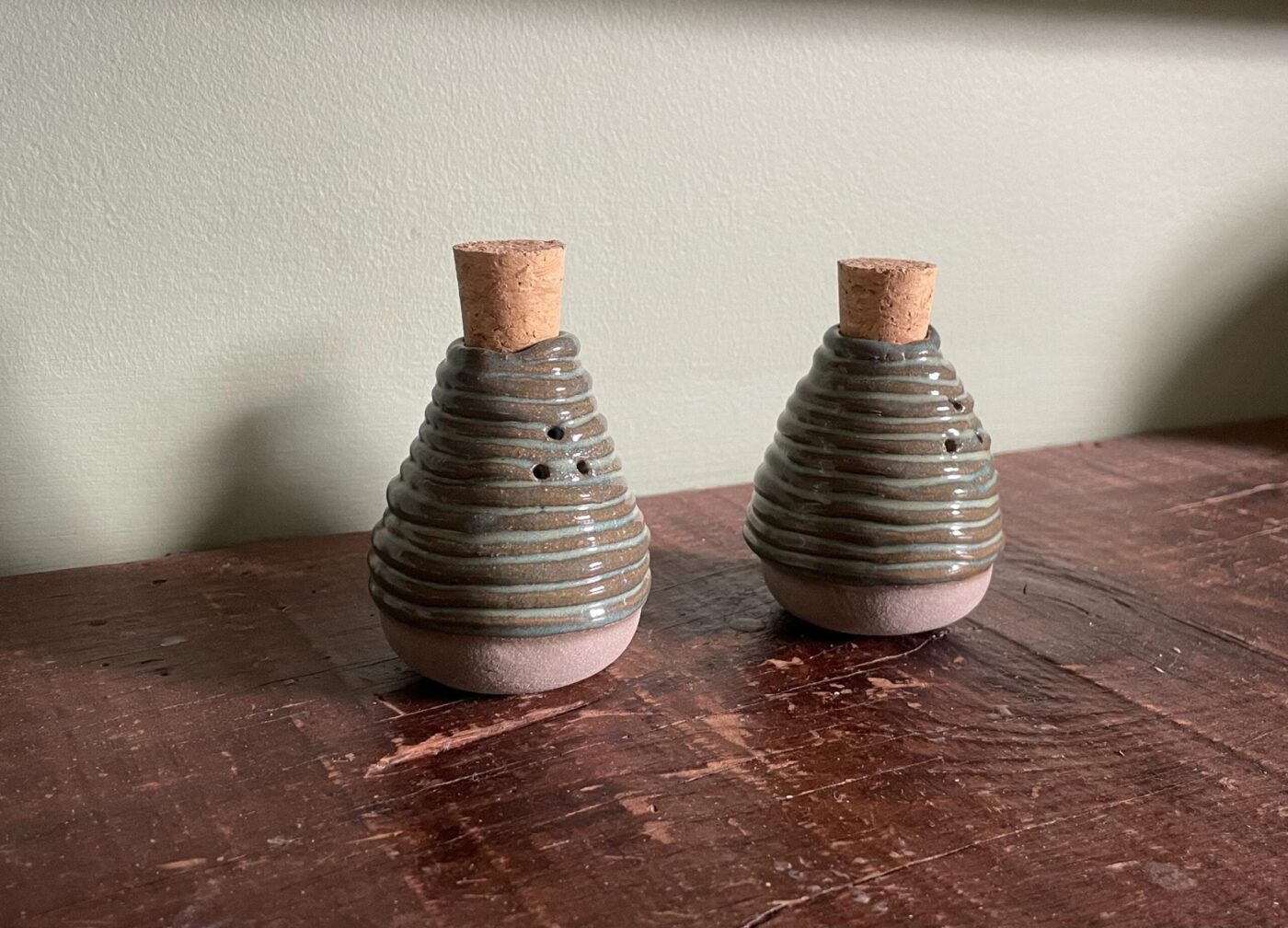 Turquoise Coiled Salt Shaker with Cork