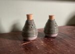 Handcrafted Turquoise Coiled Ceramic Salt Shaker with Textured Stoney Brown Finish with a cork plug