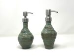 Handmade Turquoise Ceramic Soap Dispenser | Artisanal Coiled Clay | 250ml Capacity | Modern Stainless Steel Pump