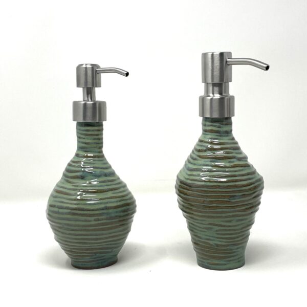 Handmade Turquoise Ceramic Soap Dispenser | Artisanal Coiled Clay | 250ml Capacity | Modern Stainless Steel Pump