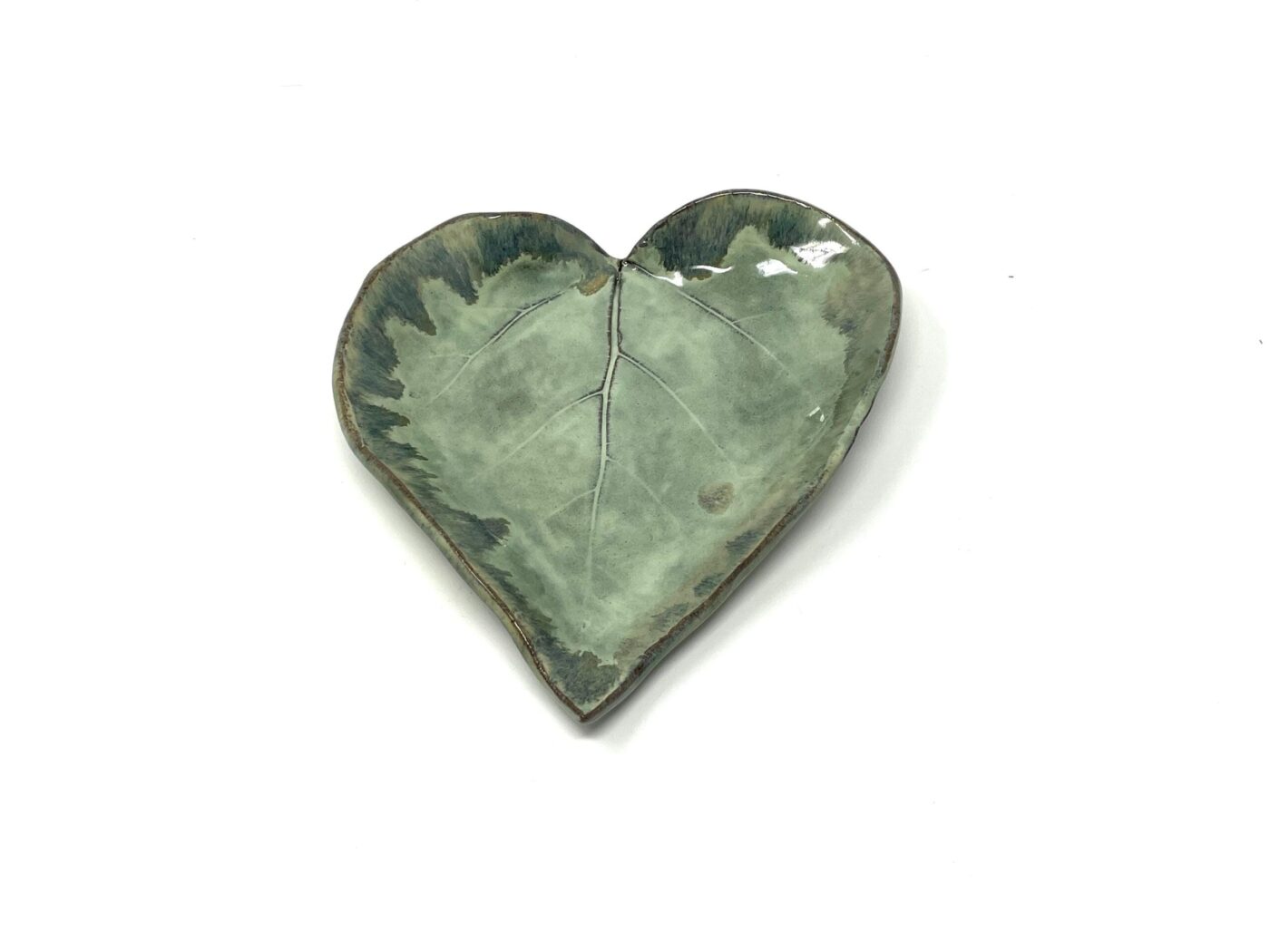 Whitish Green Leaf Dish — Ceramic Trinket Tray