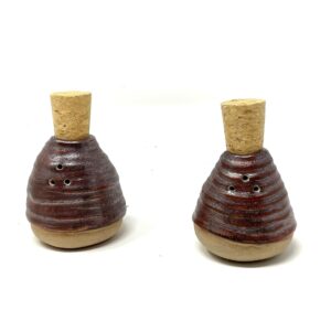 Handmade Ceramic Salt Shaker - Copper Metallic Glaze with Rusty Brown Texture - Coiled Clay Art Piece for Kitchen Decor with a cork plug