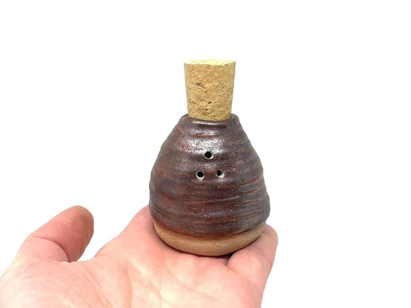 Copper-Glazed Coiled Ceramic Salt Shaker — alternate angle