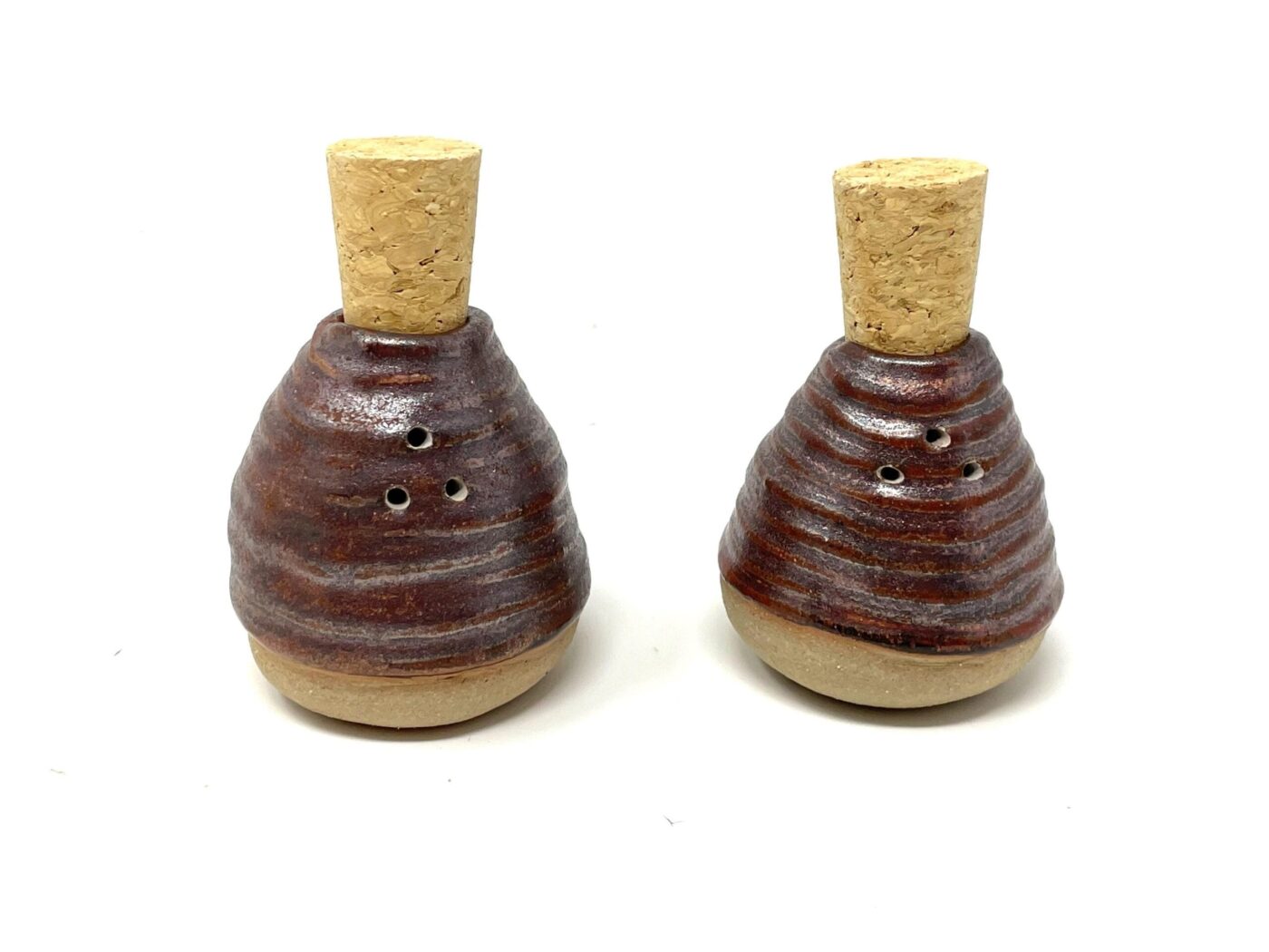 Copper-Glazed Coiled Ceramic Salt Shaker — detail view