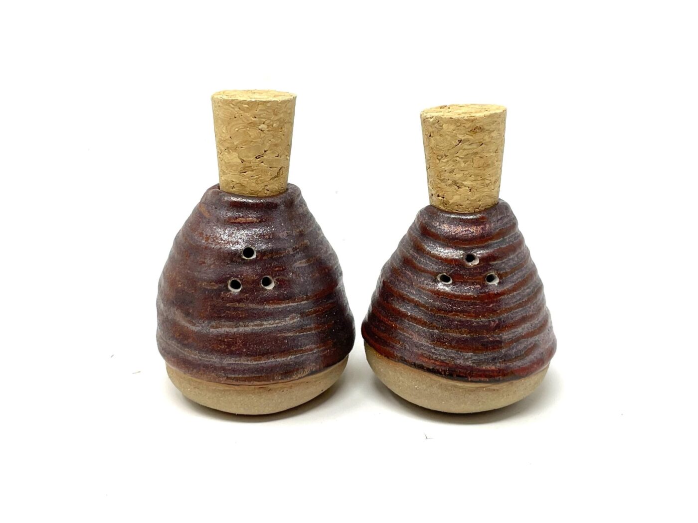 Copper-Glazed Coiled Ceramic Salt Shaker — side view
