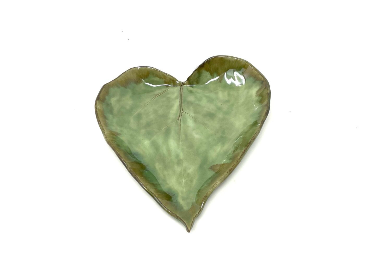 Light Green Leaf Dish — Large Ceramic Trinket Tray