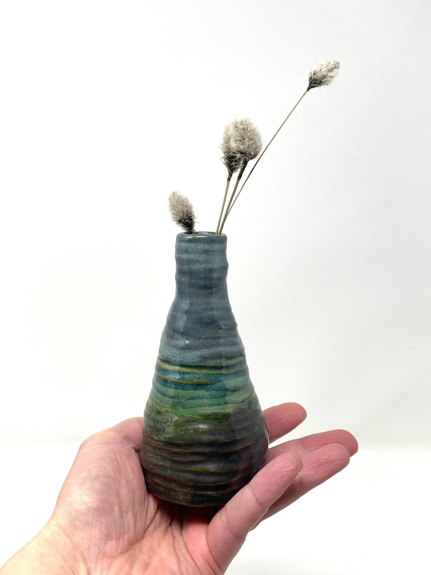 Coiled Bud Vase — Brown-to-Blue Ombre Glaze