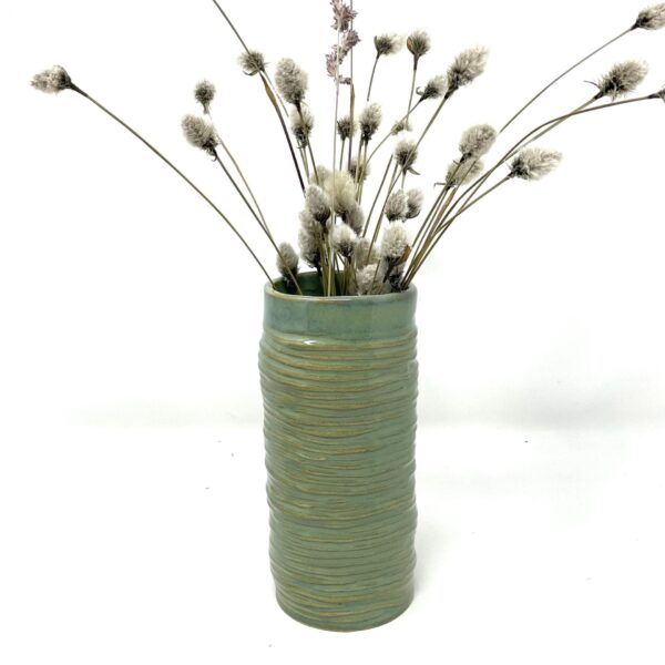 Handmade Ceramic Vase, Coiled Texture, Turquoise Glaze, Small Bouquet Holder, Unique Home Decor, Artisanal Gift with Logo Stamp