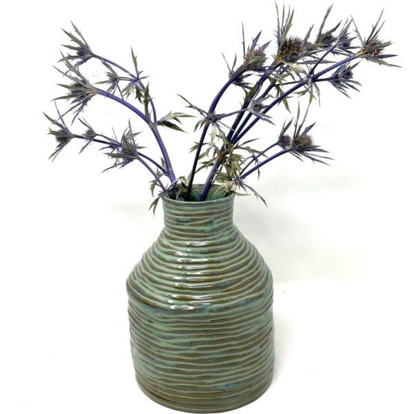 Handmade Ceramic Vase, Coiled Texture, Turquoise Glaze, Large Bouquet Holder, Unique Home Decor, Artisanal Gift with Logo Stamp