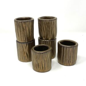 Set of 6 Rustic Gold Glazed Shot Glasses - Handmade Ceramic Espresso Cups - Textured Candle Holders - Versatile Barware