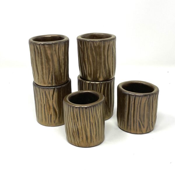 Set of 6 Rustic Gold Glazed Shot Glasses - Handmade Ceramic Espresso Cups - Textured Candle Holders - Versatile Barware
