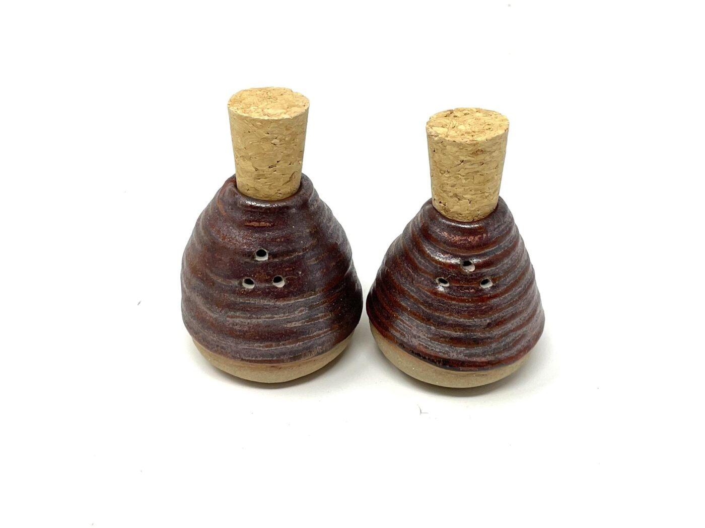 Copper-Glazed Coiled Ceramic Salt Shaker — back view