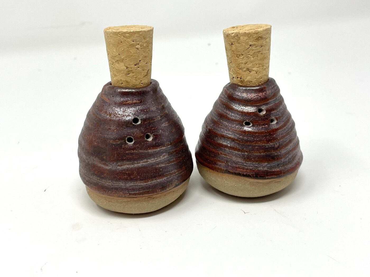 Copper-Glazed Coiled Ceramic Salt Shaker — top view
