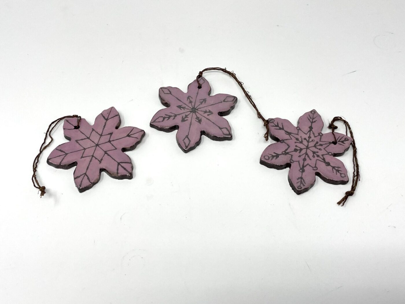 Mauve Terracotta Christmas Pendant Set of 3