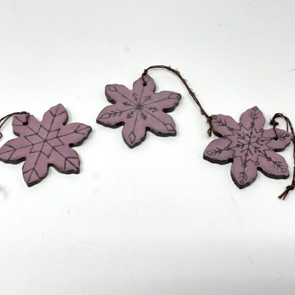 Handmade pottery mauve Christmas pendant ornaments 3 in a set / mauve and chocolate brown rustic Christmas tree hanging ornament set