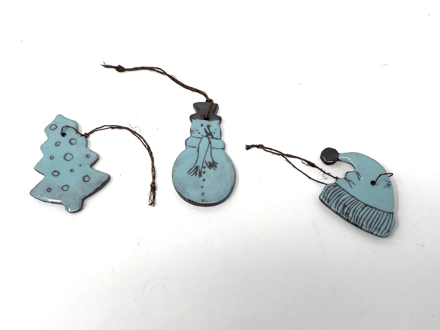 Light Blue Christmas Ceramic Ornaments Set of 3 — alternate angle