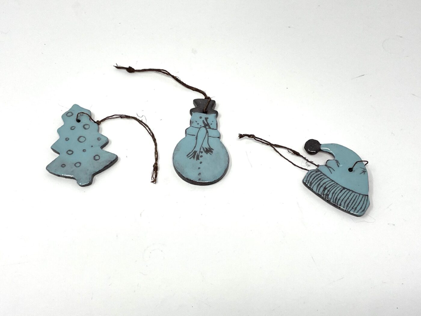 Light Blue Christmas Ceramic Ornaments Set of 3