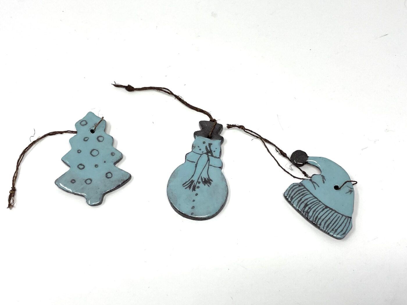 Light Blue Christmas Ceramic Ornaments Set of 3 — top view