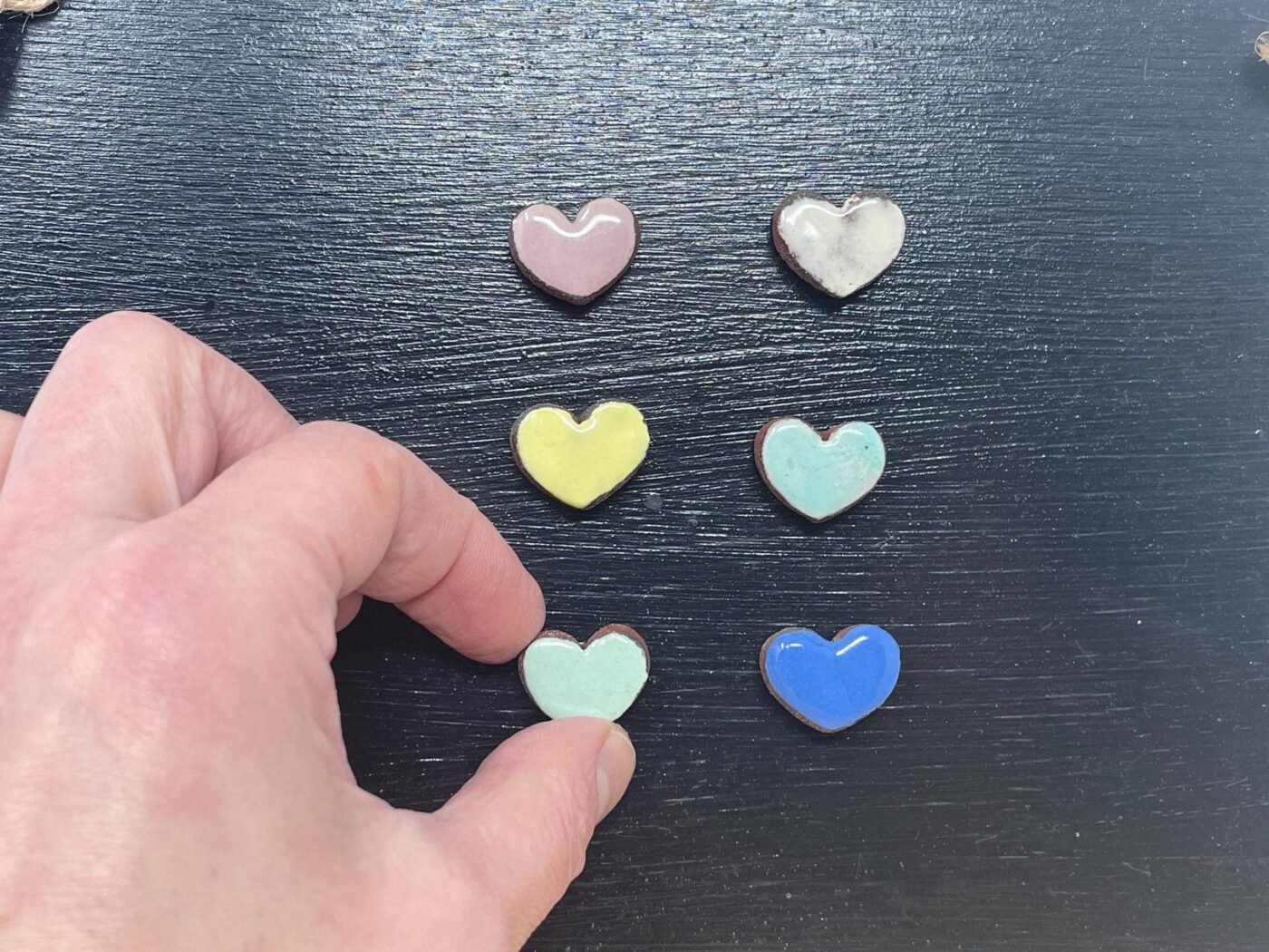 Pastel Ceramic Heart Magnets — Set of 6 (Terracotta) — detail view
