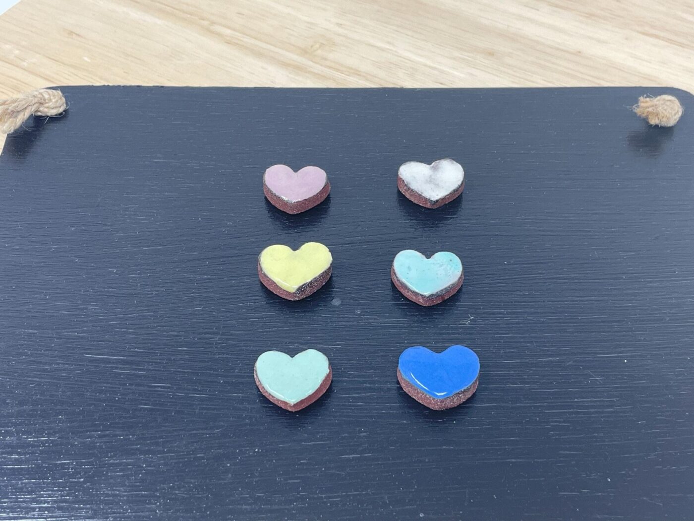 Pastel Ceramic Heart Magnets — Set of 6 (Terracotta) — close-up