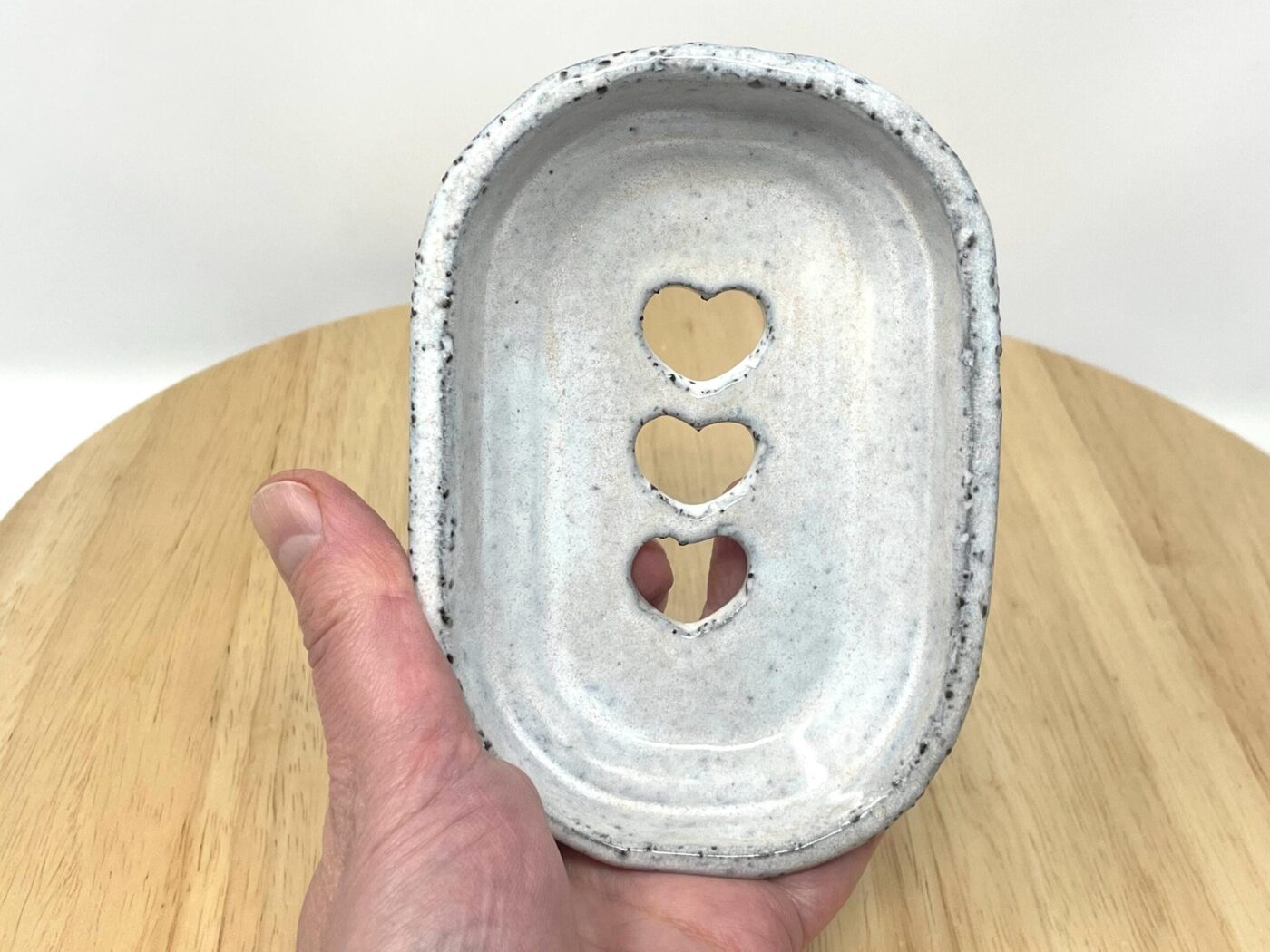 Off-White Heart Soap Dish, Grey Clay & Black Stone — back view