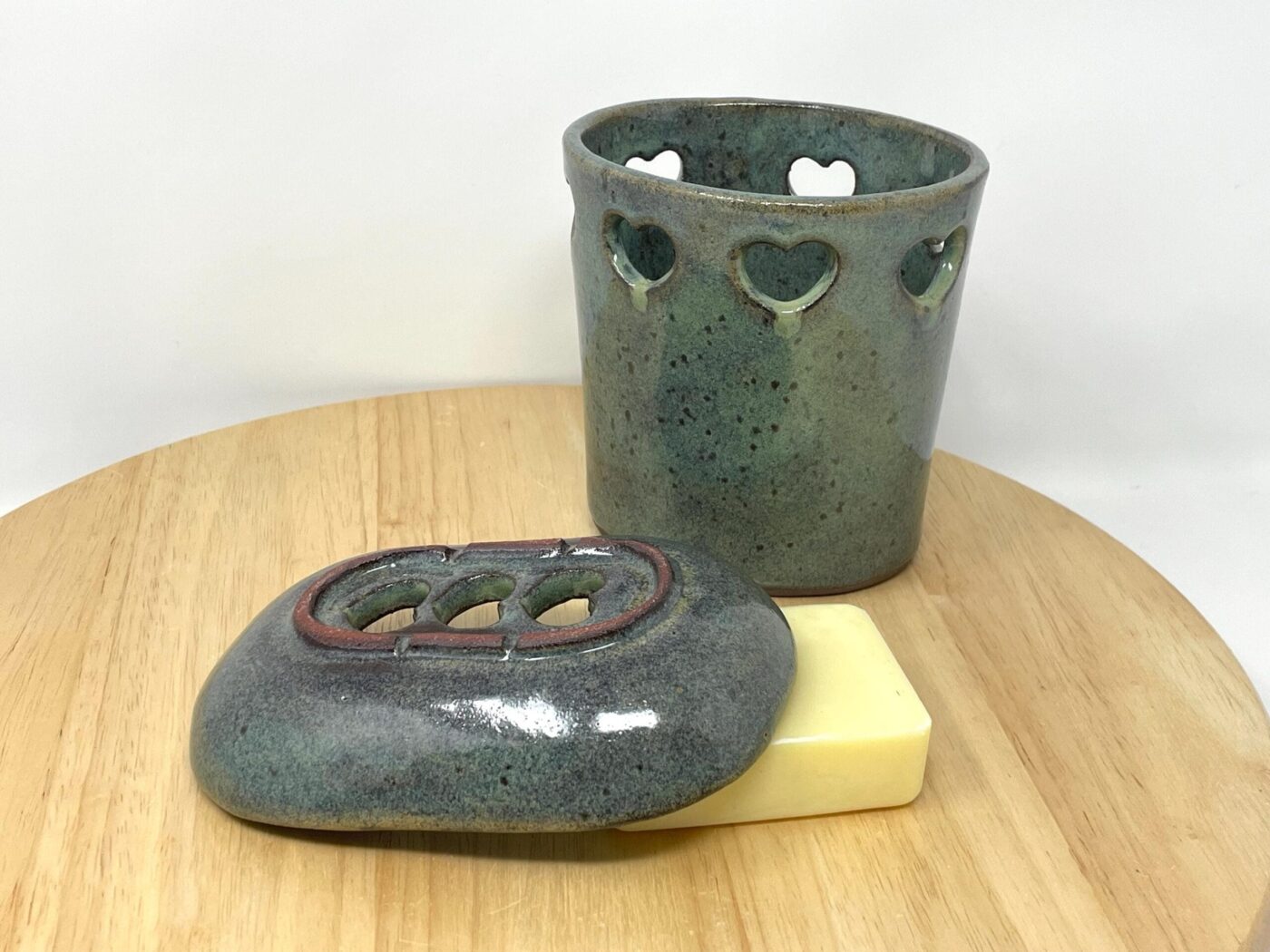 Heart-Pierced Turquoise Bathroom Set — in use