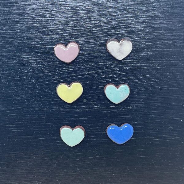 Set of 6 pastel coloured mini Ceramic love heart magnets / Valentine’s heart fridge magnets/ set of 6 magnets