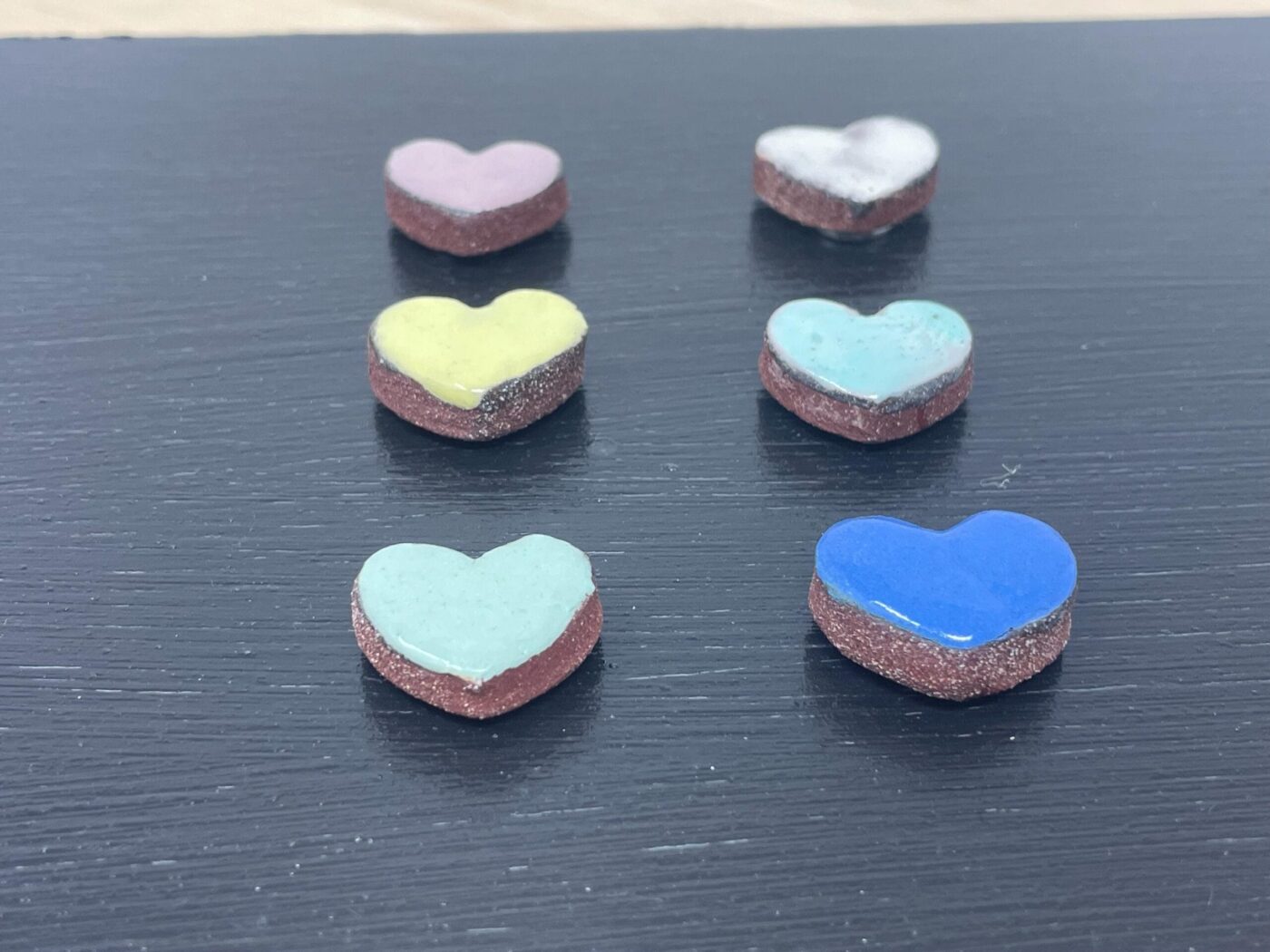 Pastel Ceramic Heart Magnets — Set of 6 (Terracotta) — top view