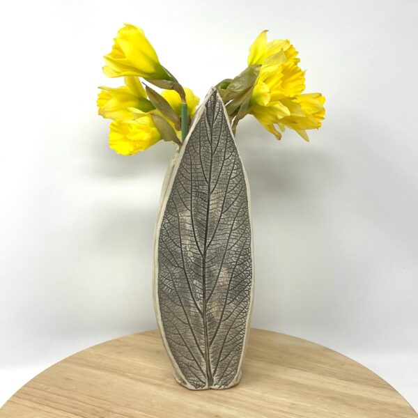Handmade Ceramic Leaf Vase | White Clay Nature-Inspired Art | Unique Floral Container | Rustic Home Decor | Botanical Gift