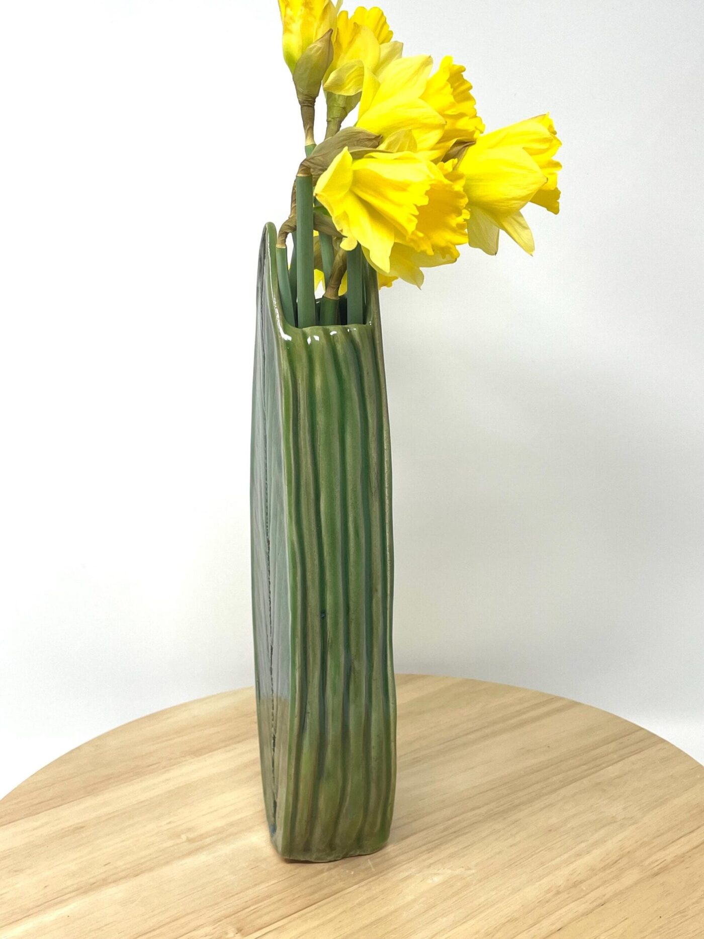 Green Celadon Leaf Vase — side view