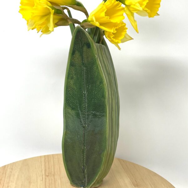 Handmade Ceramic Leaf Vase | Green Celadon Glazed Nature-Inspired Art | Unique Floral Container | Rustic Home Decor | Botanical Gift