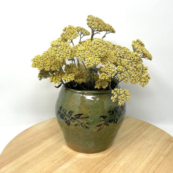 Handmade Ceramic Vase | Speckled Yellow Clay | Floral Pattern | Crackle Glaze | 13cm Tall