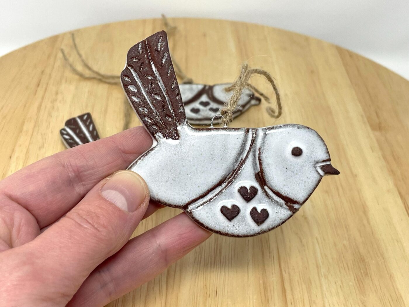 il_fullxfull.6661515145_cbzy.jpg Hanging Ceramic Bird — Terracotta & White Glaze (Flowers)