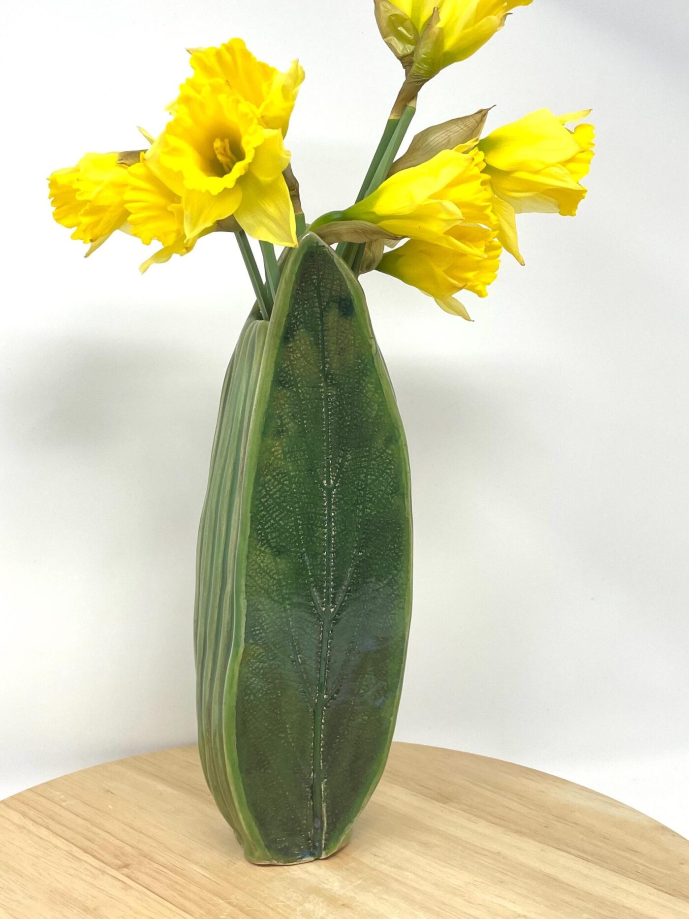 Green Celadon Leaf Vase — detail view