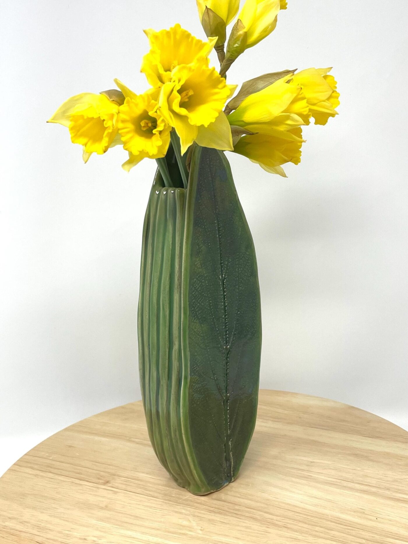Green Celadon Leaf Vase — close-up