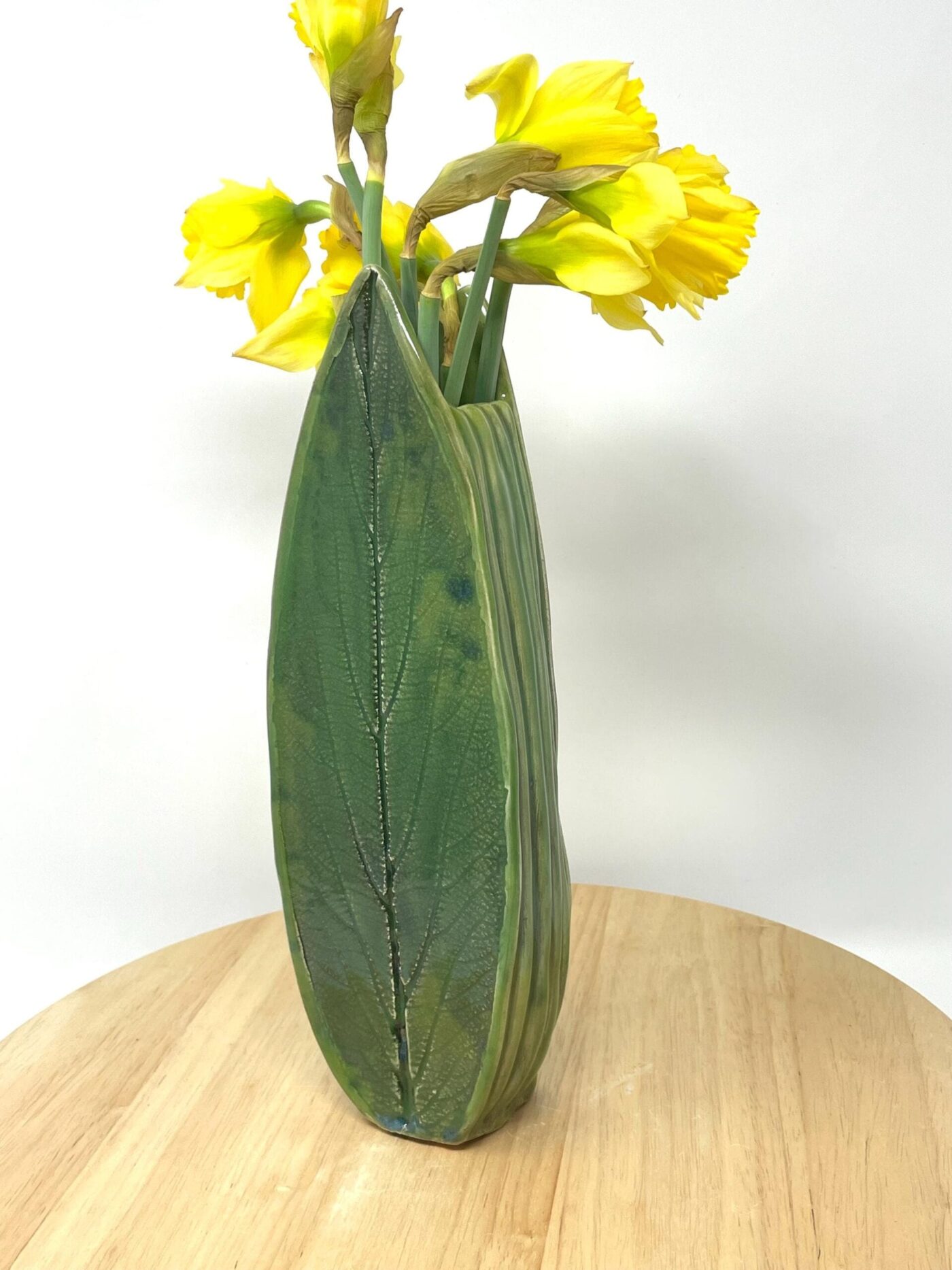 Green Celadon Leaf Vase — back view