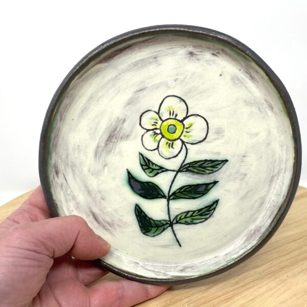 Rustic Terracotta Small Plate | Handmade Ceramic Dish | Floral Sgraffito Design