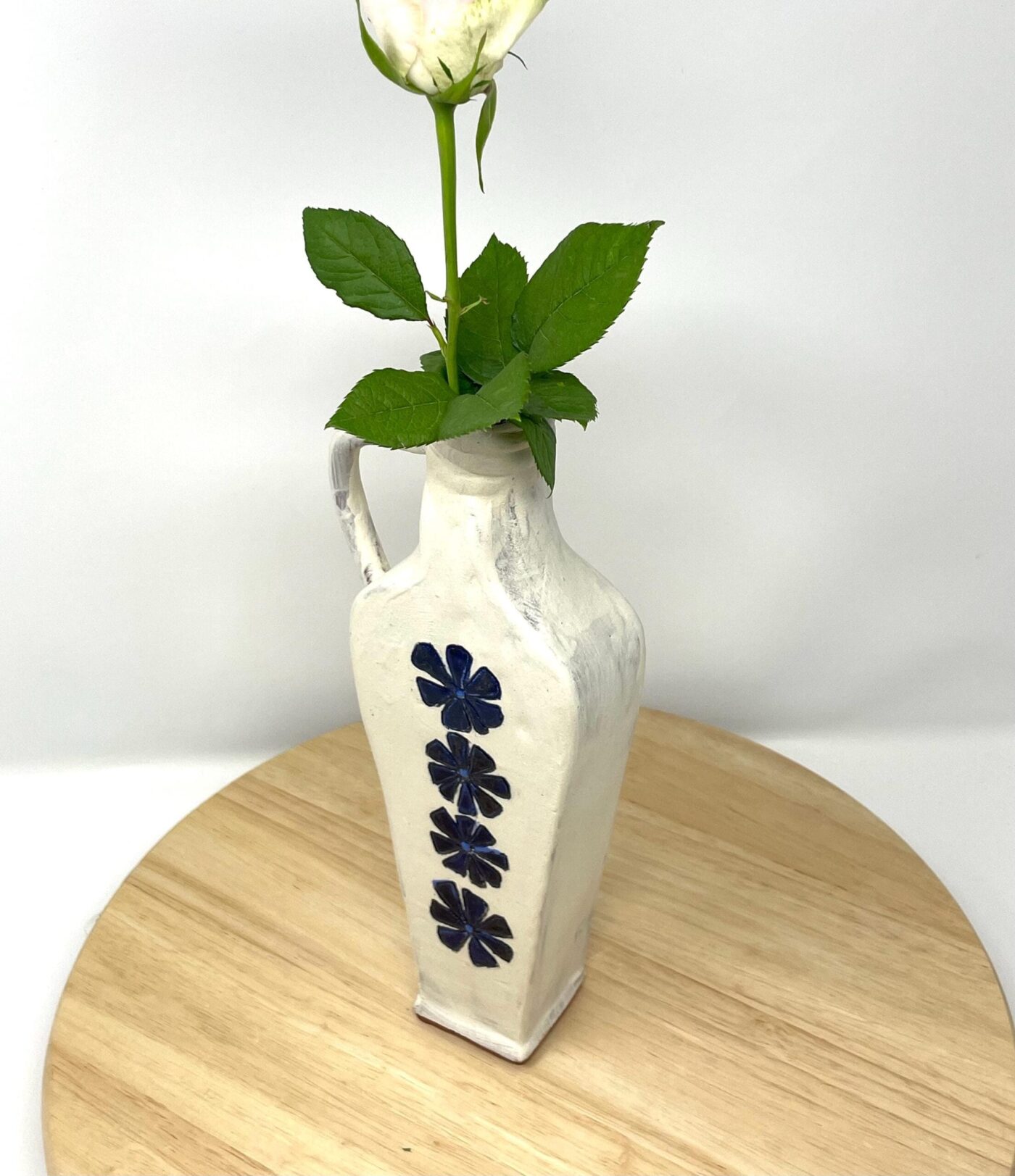 Cobalt Flower Vase, White-Slip Terracotta