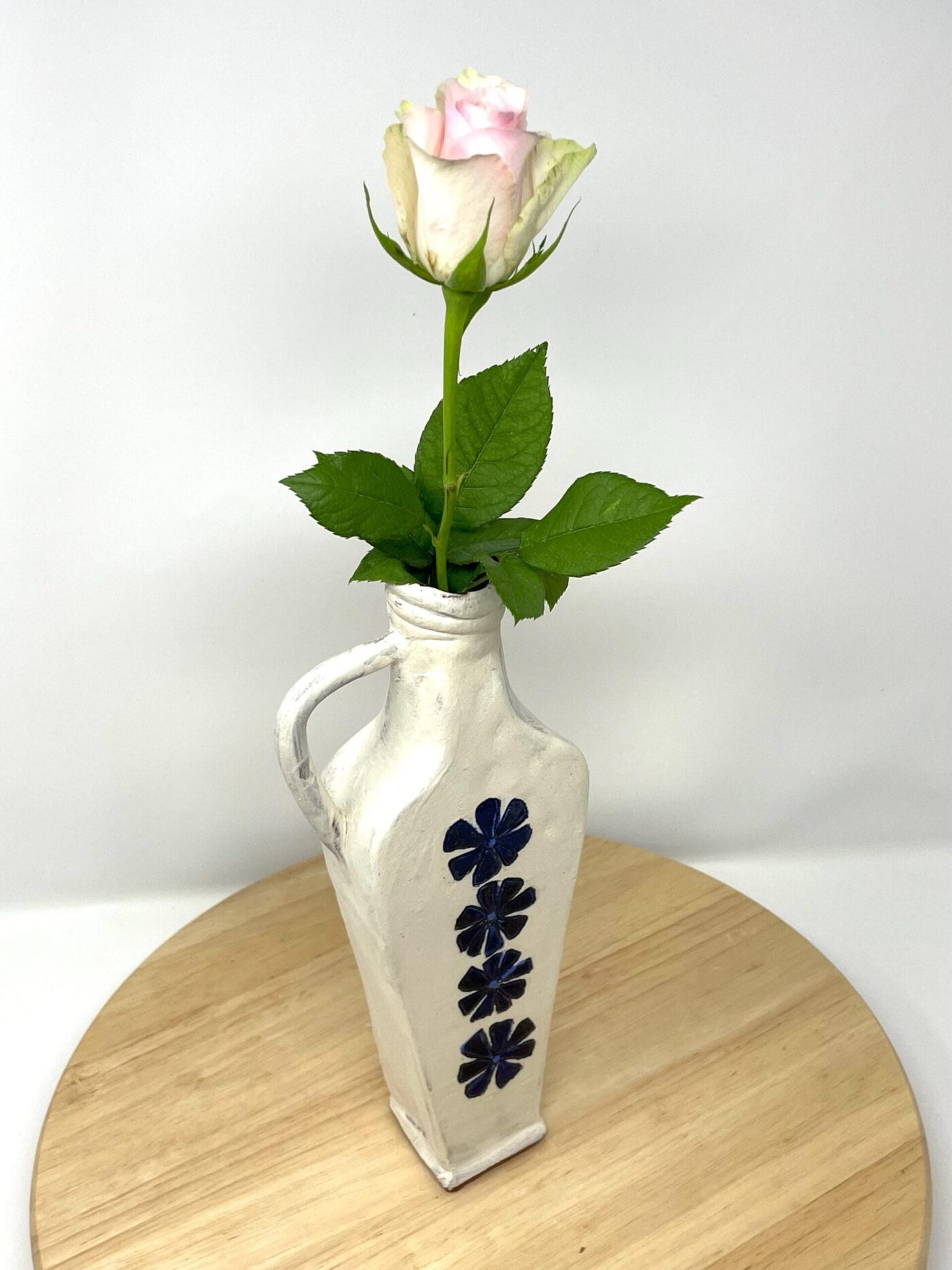 Cobalt Flower Vase, White-Slip Terracotta — close-up