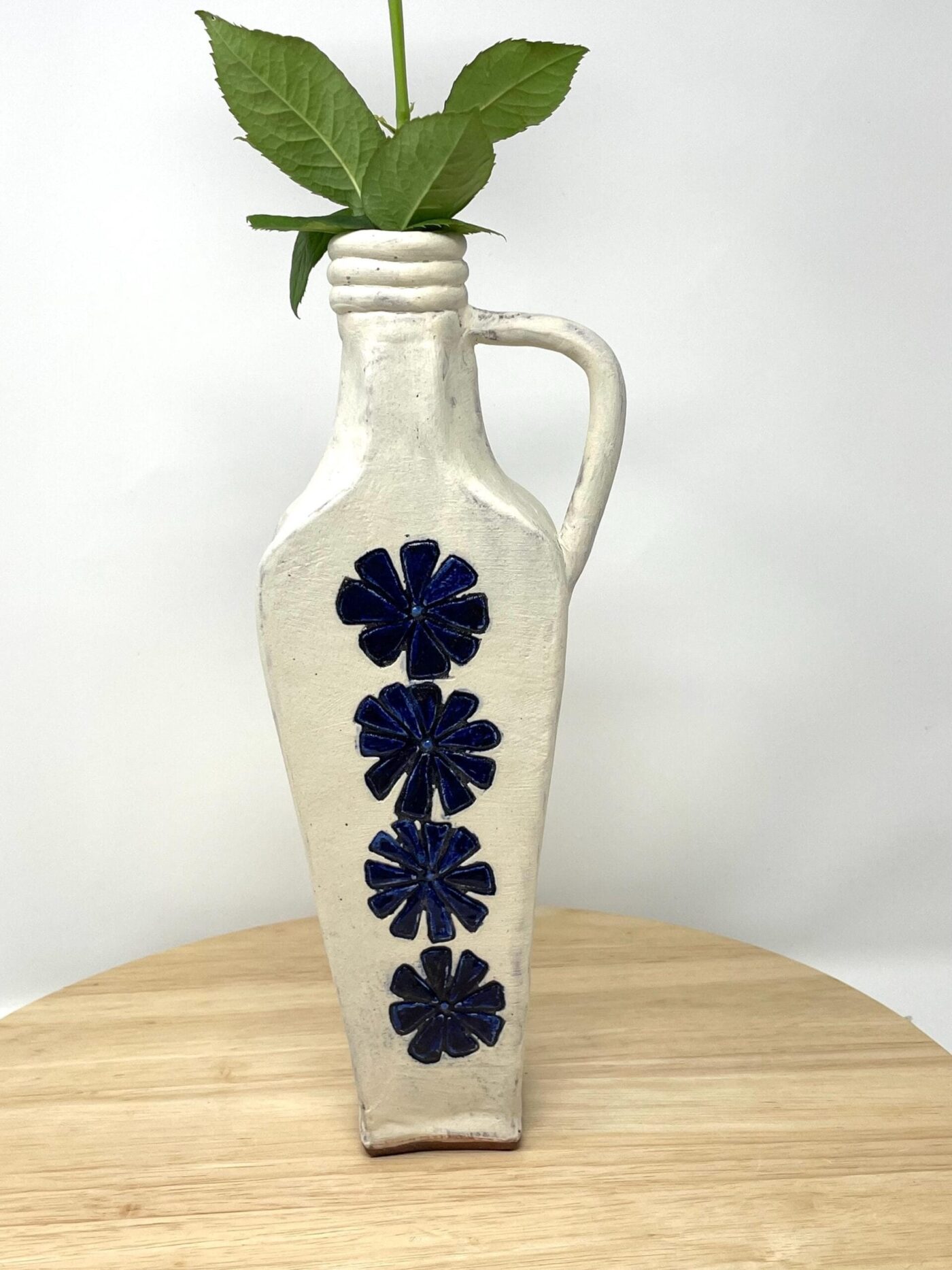 Cobalt Flower Vase, White-Slip Terracotta — top view