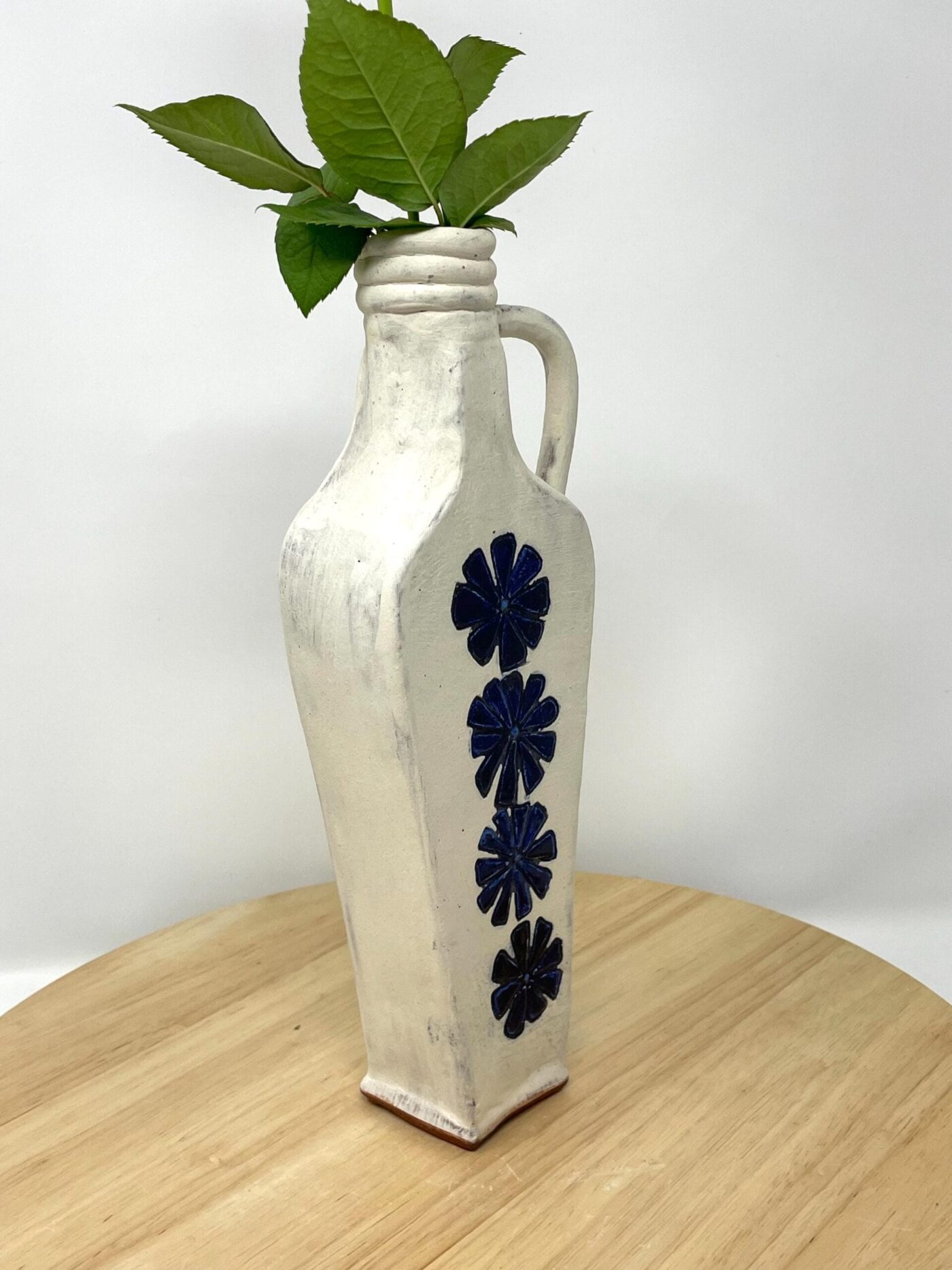 Cobalt Flower Vase, White-Slip Terracotta — in use
