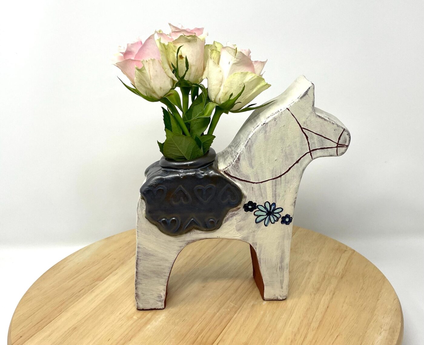 Dala Horse Vase, Spot-Glazed Terracotta