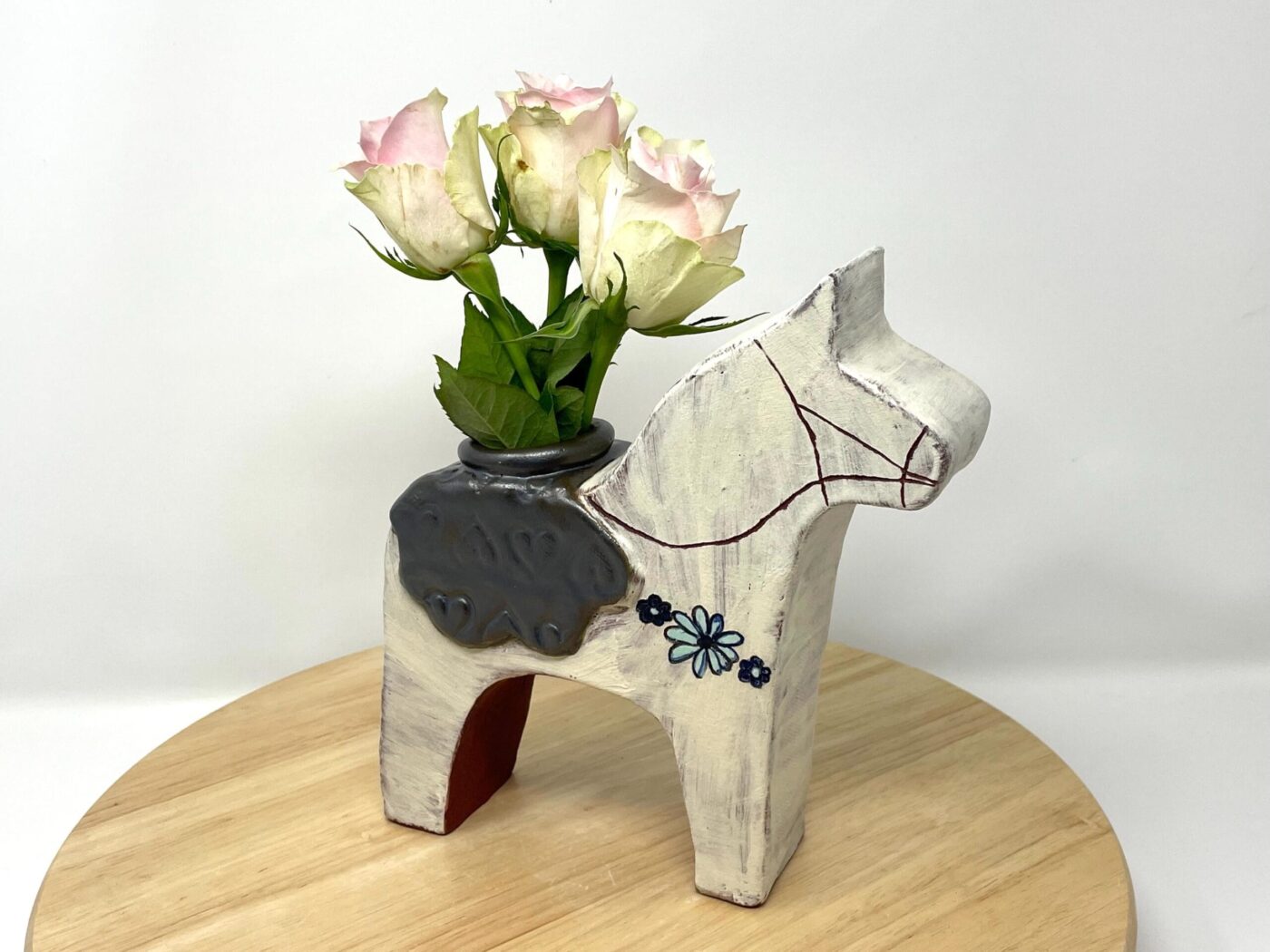 Dala Horse Vase, Spot-Glazed Terracotta — alternate angle