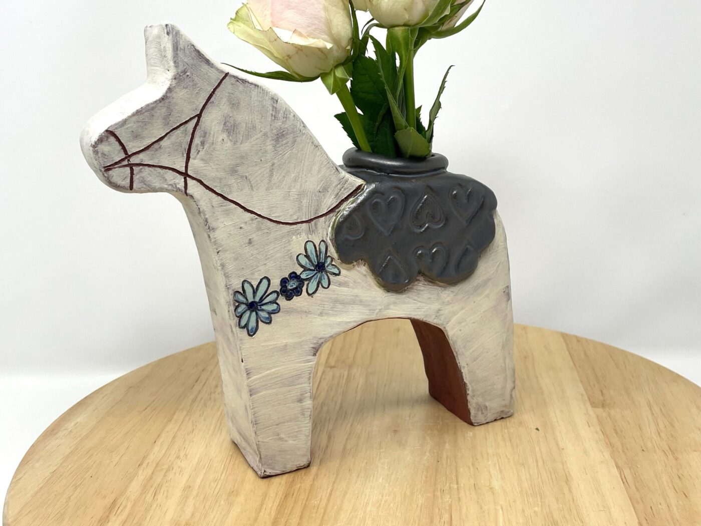 Dala Horse Vase, Spot-Glazed Terracotta — side view