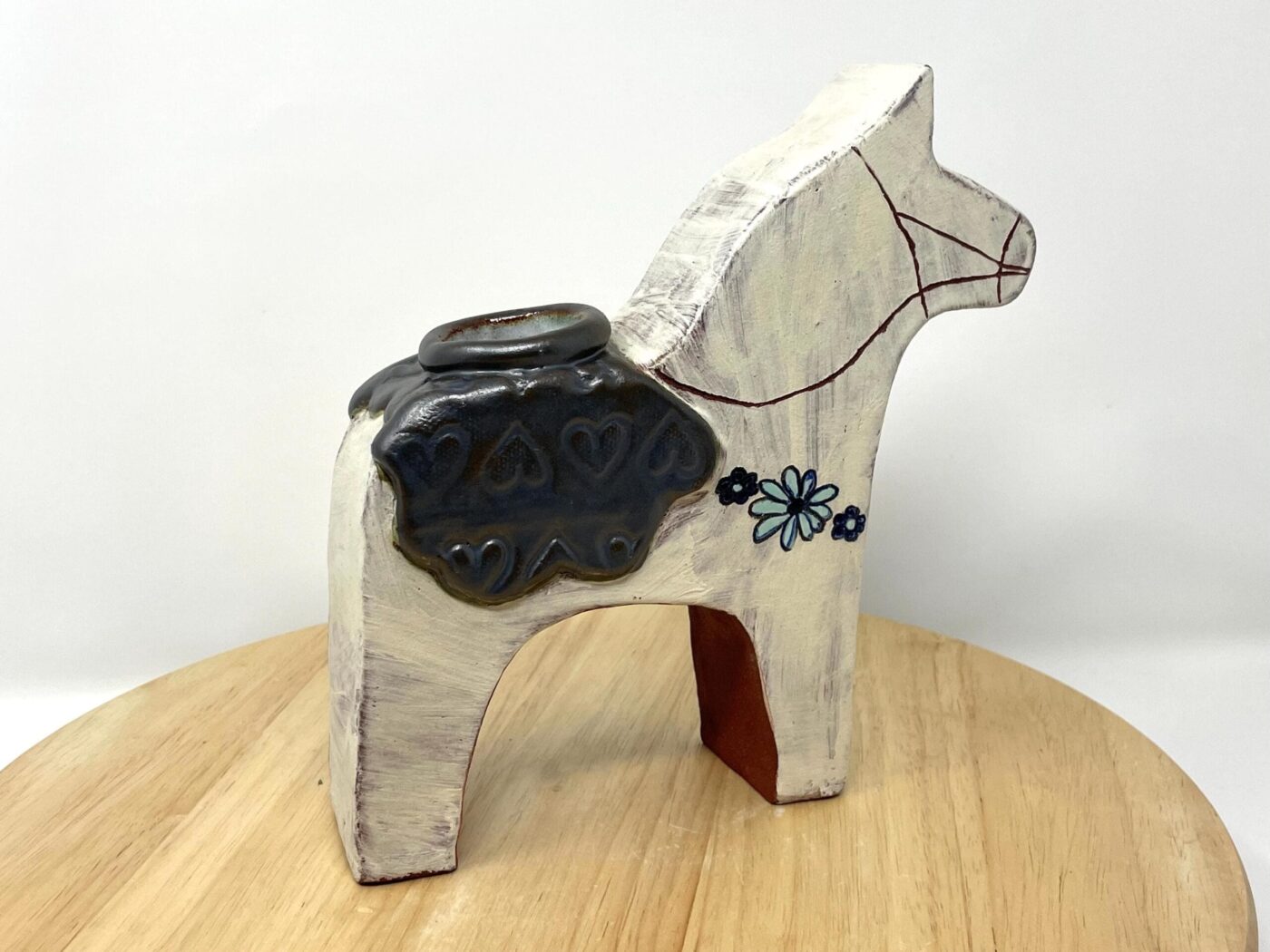 Dala Horse Vase, Spot-Glazed Terracotta — styling detail
