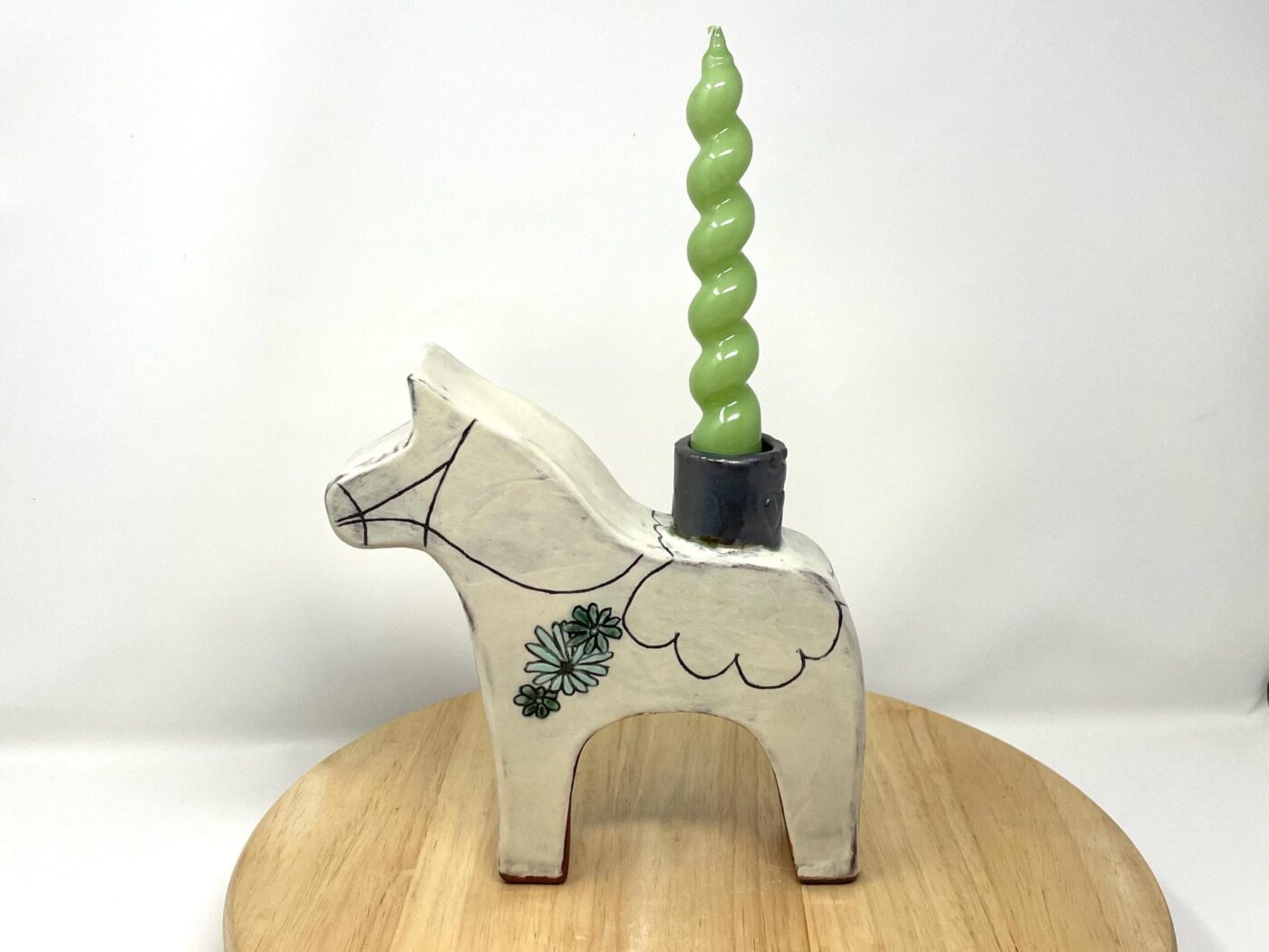 Dala Horse Ceramic Candlestick Holder — alternate angle