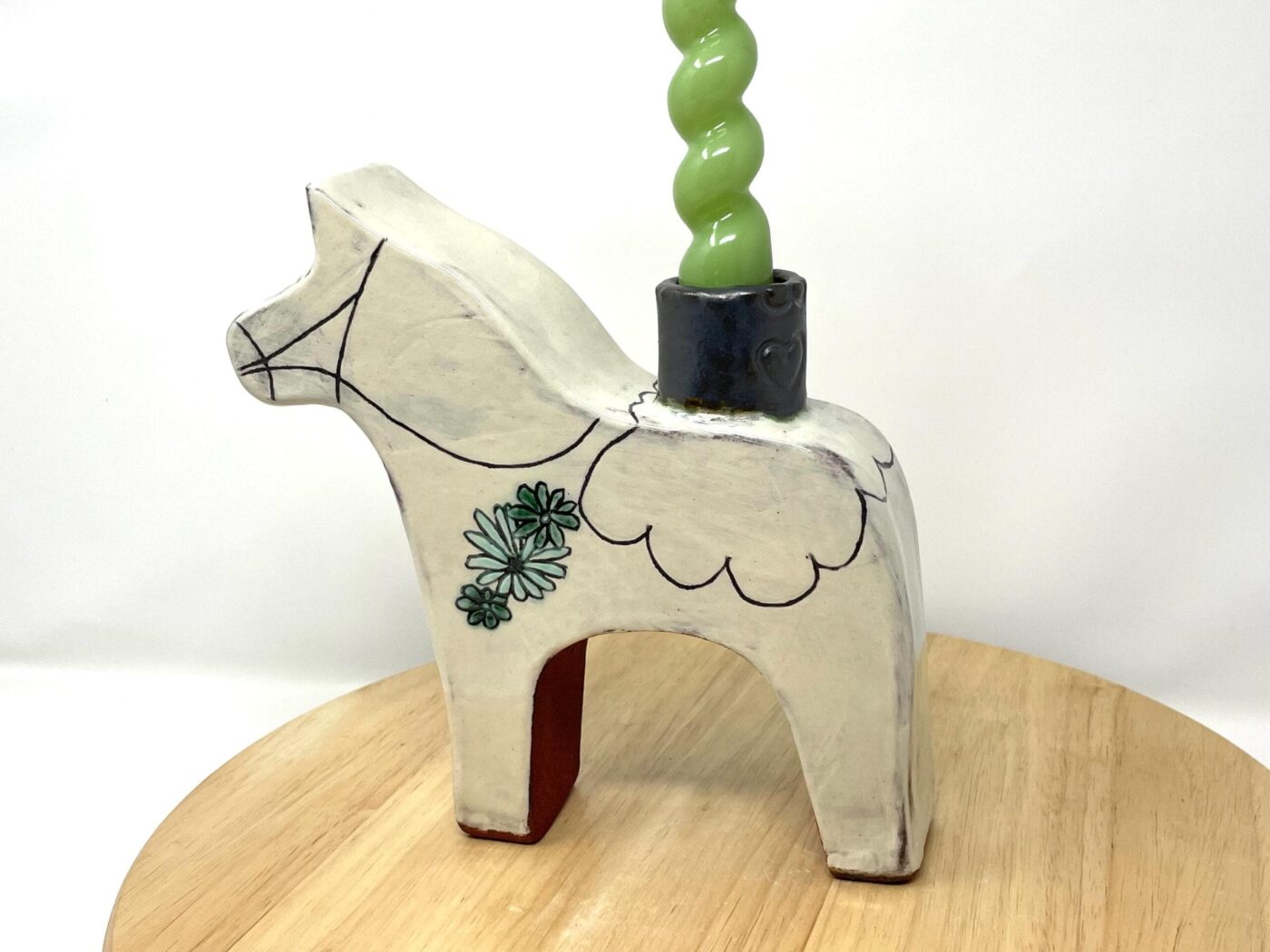 Dala Horse Ceramic Candlestick Holder — side view