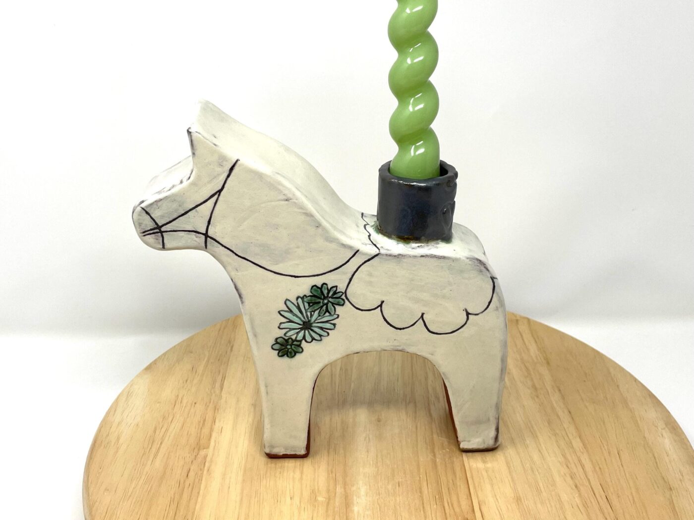 Dala Horse Ceramic Candlestick Holder — close-up